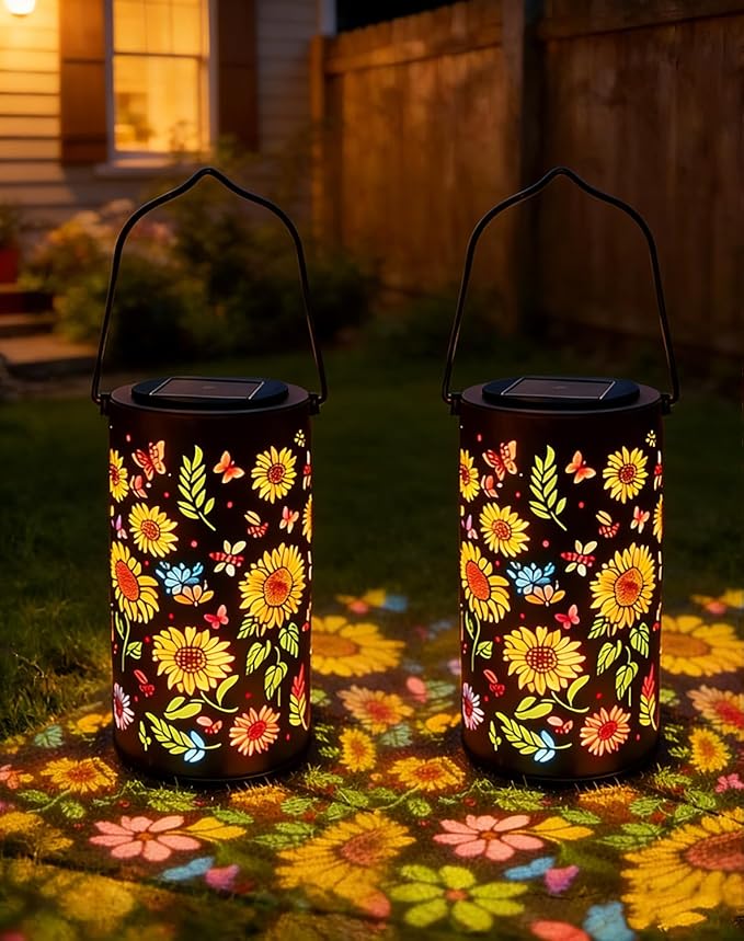 Colorful Sunflower Glow Solar Garden Lantern - 2026 Weather-Ready Sunflower Lantern for Every Season, IP65 Waterproof Metal Outdoor Hanging Light for Patio, Garden, Yard, Pathway (2PCS)