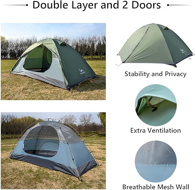 MC TOMOUNT Backpacking Tent 1-2 Person Waterproof Lightweight Double Layer Free-Standing Aluminum Pole for Outdoor Camping Hiking 4 Season