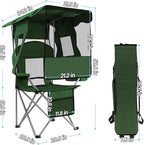 ptlsy Folding Camping Chair with Canopy, Beach Chair with Canopy Shade with Cup Holders, Cooler Bag for Camping, Fishing, Beach, Sports and Concert (Green)