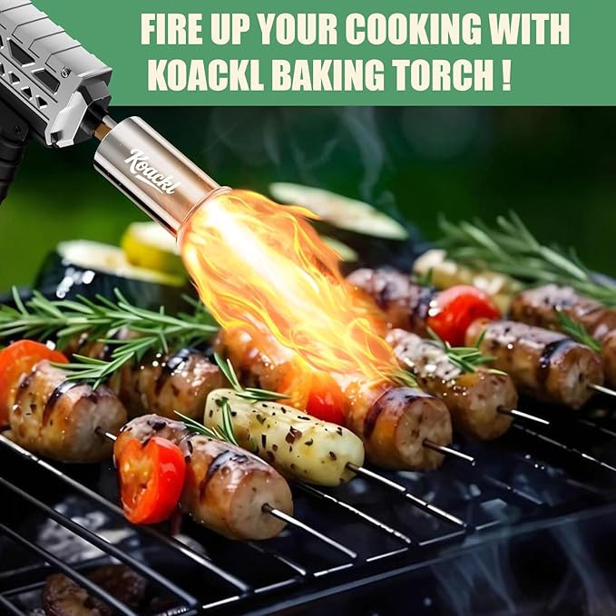 Powerful Propane Torch Gun, Kitchen Torch with Adjustable Flame, Flamethrower Blow Torch Gun Gas Welding Kits for BBQ, Searing, Camping & Charcoal Torch Lighter(Tank Not Included)