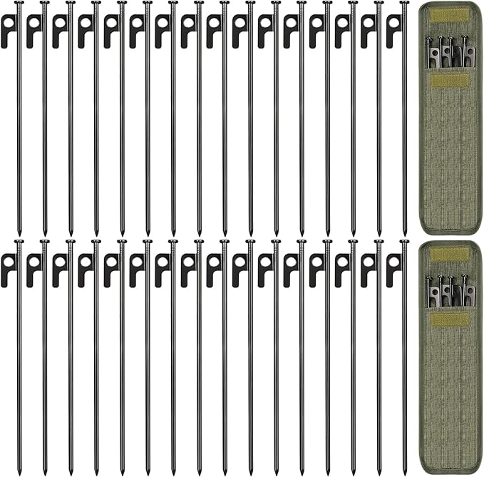 32 Pack Tent Stakes, 12in Heavy Duty Tent Stakes with Storage Bag, Forged Steel Tent Pegs for Camping