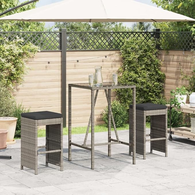 Patio Bar Stools with Cushions 2 pcs Gray Poly Rattan Dinning Chairs Camping Chair Camping Chairs Porch Chairs for Outdoor Dining Bedroom Patio