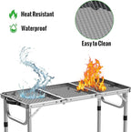 GARLLEN Folding Grill Table, 3 Adjustable Height Portable BBQ Table with Heat-Resistant Mesh Tabletop, Lightweight Aluminum Camping Tables for Outdoor, Grill, Picnic, 34.2" L x 15.7" W, Silver