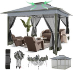 COBIZI 12x12 Pop Up Gazebos On Clearance - Upgrade Easy Up Metal Outdoor Gazebo Waterproof - Portable Gazebo with Mosquito Nettings, 4 Ropes 8 Stakes and Carry Bag for Patio Garden(Dark Gray)
