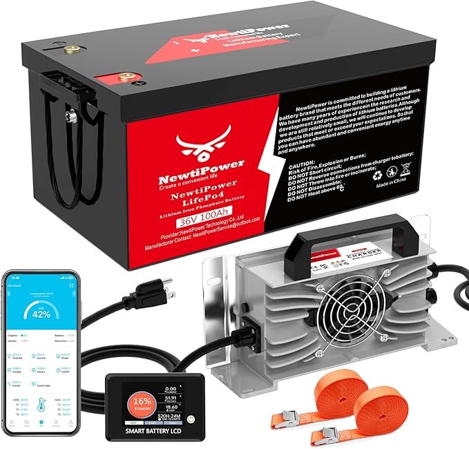 36V 100Ah Golf Cart LiFePO4 Battery with Charger, 3840Wh Lithium Battery with 200A BMS, Up to 10000+ Rechargeable Cycles, Perfect for RGolf Cart,Trolling Motor, Solar Power Storage (36V*100Ah)