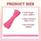 PATIKIL 550lb Paracord Rope 200ft, 4mm Tent Rope, 7-Strand Core Heavy Duty Cord for Outdoor Camping Hiking Tent Survival Utility Rope, Fluorescent Pink