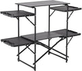 Slim-Fold Camping Kitchen Table, Metal Folding Portable Outdoor Cook Station with 4 Side Tables, 2 Storage Shelves & Carrying Bag, Heat Resistant Quick Set-Up for Picnic BBQ