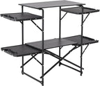 Slim-Fold Camping Kitchen Table, Metal Folding Portable Outdoor Cook Station with 4 Side Tables, 2 Storage Shelves & Carrying Bag, Heat Resistant Quick Set-Up for Picnic BBQ