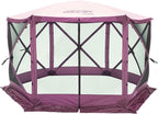 CLAM Pop-Up Screen Tent, 11.5' Outdoor Camping Gazebo, Portable 6-Sided Canopy with Ground Stakes & Carry Bag, Escape, Plum