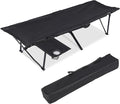 YSSOA Folding Camping Cot with Table for Adults, Portable and Lightweight Sleeping Bed for Outdoor Traveling, Hiking, Easy to Set up, Black