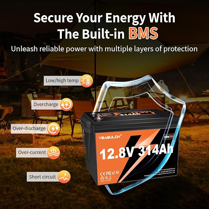 12V 314Ah LiFePO4 Lithium Battery 4019Wh 15000+ Deep Cycle Low Temp Cut-Off Rechargeable RV Battery Perfect for Off Grid Applications Camping Marine Boat Solar System