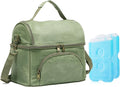 Mens Lunch Box with 2 XL icepacks,Sturdy Waxed Canvas Insulated Lunch Bag for Adult, 2 Compartment Soft Cooler Bag For Work, Picnic, Travel, Outdoors (10.5L) 10"x7"x9.5" (London Green)