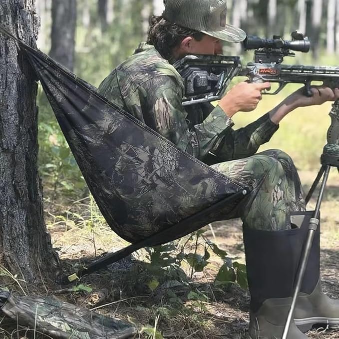 Low Down Hunting Tree Seat, Adjustable Height (16-28IN) Portable Folding Tree Seat, Silent Swivel 180° Pivot Outdoors Hammock Seat, Hunting Hammock for Turkey Deer Ground Camping Shooting