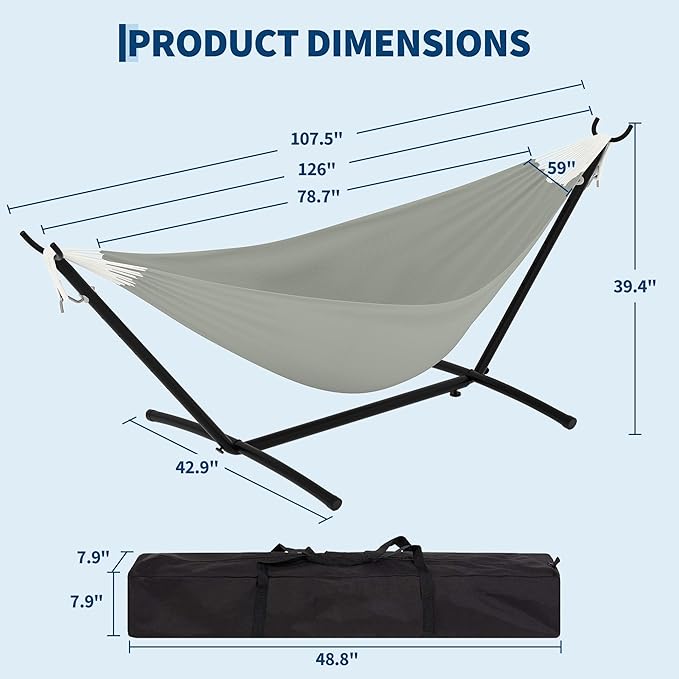 Double Hammocks with Stand for Outside, Portable Space Saving Heavy-Duty Steel Stand for Indoor Outdoor Patio with Carrying Bag, 450 lbs Capacity