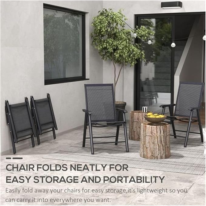 Folding Camping Chairs Set of 4, Portable Outdoor Chair with Armrests, Heavy Duty Steel Frame for Concerts, Fishing, Black