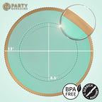 PARTY BARGAINS 13-Inch Charger Plates - 8 Pack, Transparent Green Gold Rim, Heavy-Duty Disposable Chargers for Elegant Dining - Ideal for Weddings and Formal Events