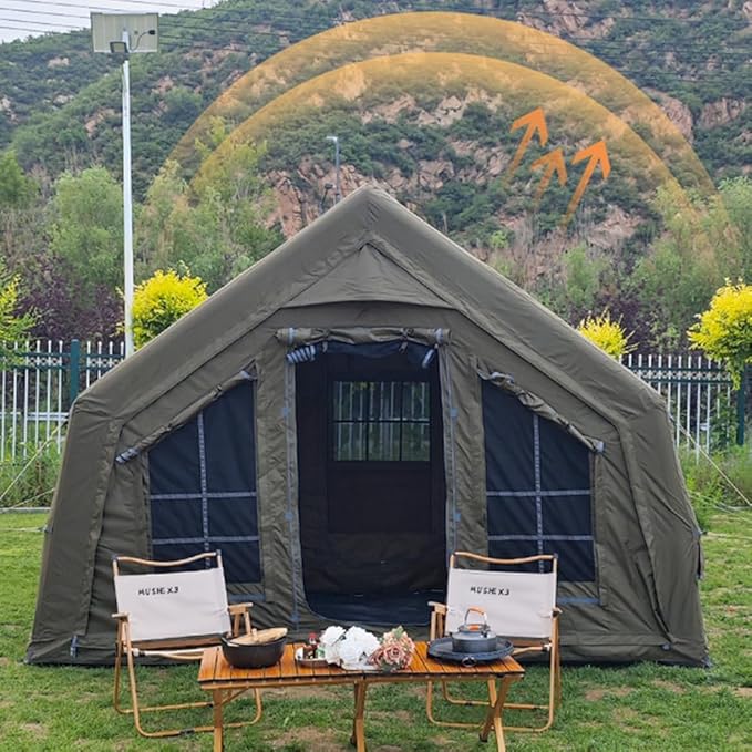 4 Season Inflatable Camping Tent with Separate Living and Sleeping Area,3000mm Waterproof Pop-Up Tent with Pump and Stove Jack Hole,4-6 Person Glamping Tent