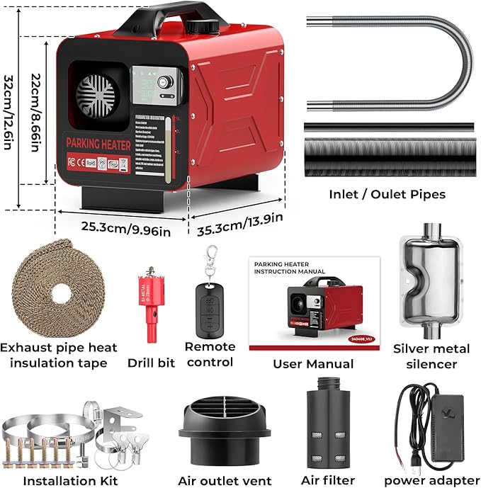 Diesel Heater all in one 12V/24V/110V 8KW portable car heater with App Control, Remote Control and Display Screen, 3 Ways Control Fast Heating Low Noise Diesel Parking Heater for Tent, Car, RV, Camper