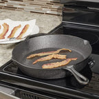 12" Cast Iron Skillet (Black), By Home Basics | Frying Pan For Pancakes, Meat, and Fish | Large Skillet For Stovetop and Campfire | Nonstick With Pour Spouts