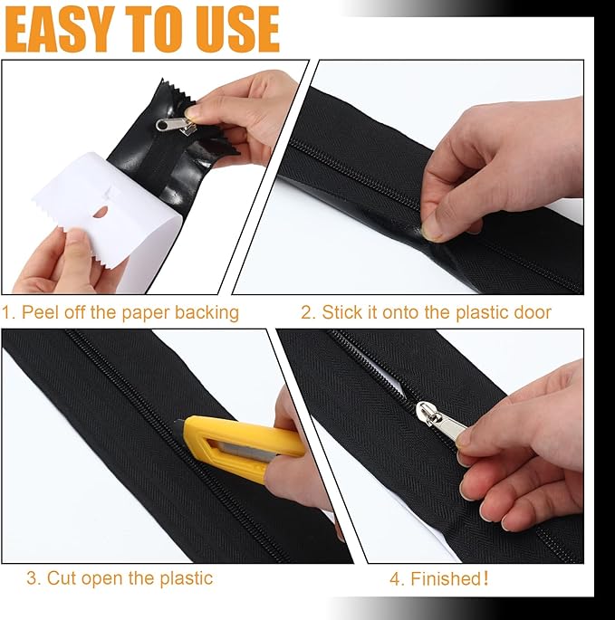 Tigeen 8 Roll Heavy Duty Zipper Door for Dust Barriers 7 ft x 3 Inch Self Adhesive Construction Zipper Door for Greenhouse Tent Accessories (Black)