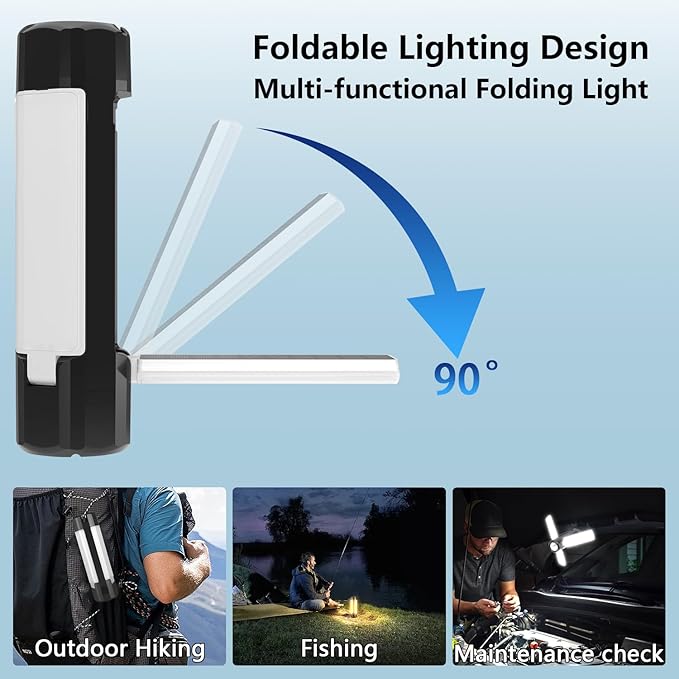 Solar Camping Light, USB Rechargeable LED Camping Lantern with 7 Light Modes, Hook, Magnetic Base, Foldable Emergency Flashlight for Tent Hiking Hurricane Home Power Outages (3600mAh, Black)