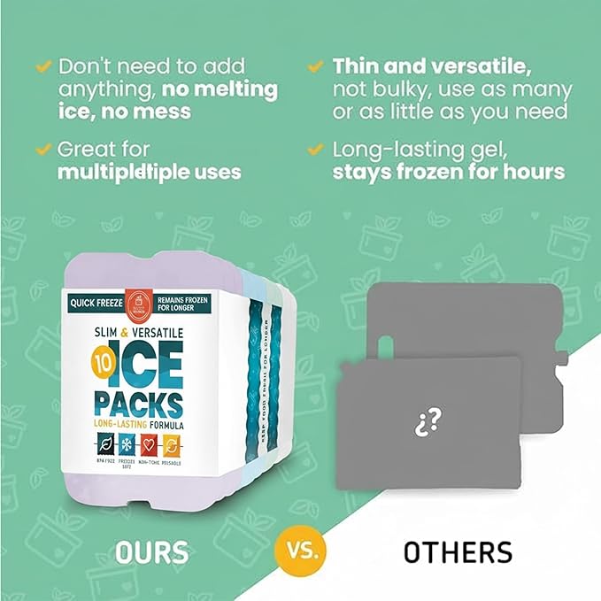 Healthy Packers Ice Packs for Lunch Boxes & Coolers - Freezer Packs - Original Cool Pack | Cooler Accessories for Beach, Camping & Fishing | Slim & Long-Lasting Reusable Ice Pack for Cooler