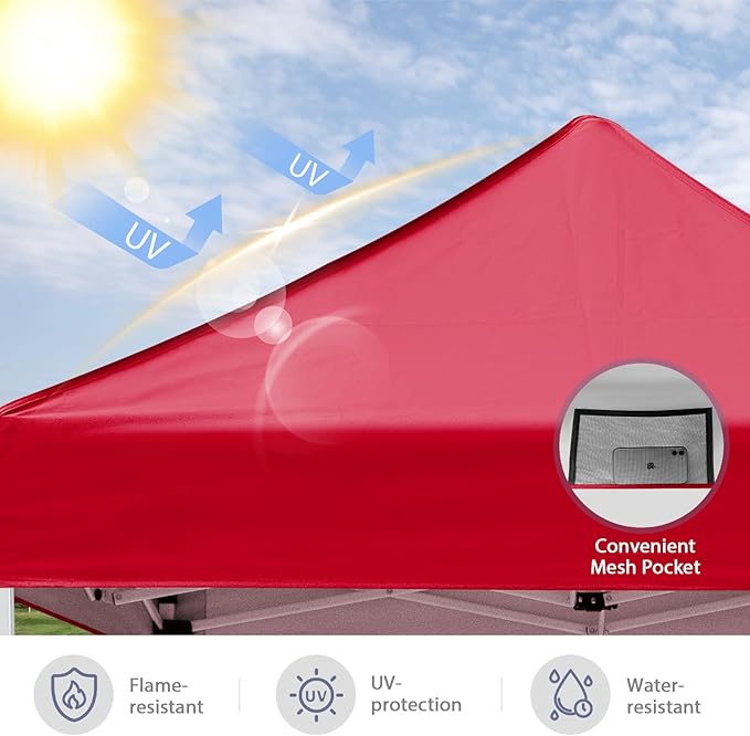 5x5 Pop Up Canopy Tent, Instant Portable Beach Canopy, Outdoor Tent with Carry Bag for Camping, Sports, Tailgating, Events, Burgundy