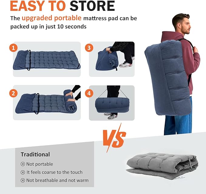 ATORPOK Camping Cot for Adults with Cushion Comfortable, Portable Folding Bed for Sleeping Supports 450 lbs (Blue)