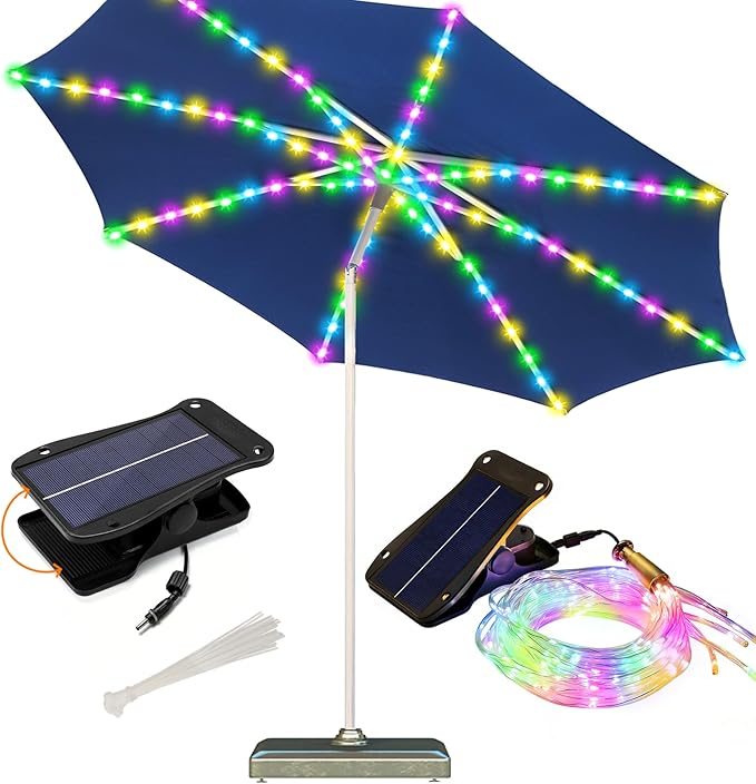ZNYCYE Patio Umbrella Solar Lights with 8 Modes - Upgraded Larger Solar Panel Clip 5V 152 LEDs 8 Strands Umbrella Lights Outdoor Waterproof for Patio Beach Tent Camping Garden Decor, Multicolor