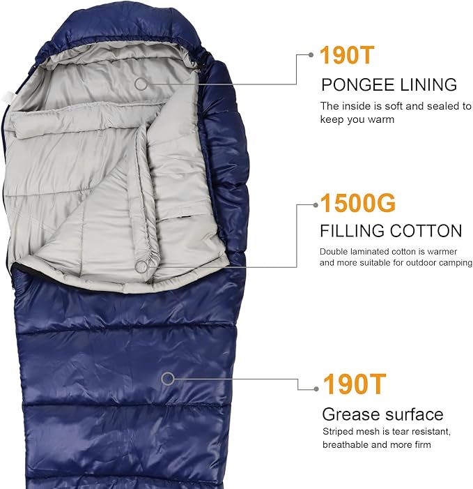 Northroad Mummy Sleeping Bag 14-59 ℉, 3-4 Season Warm & Cool Weather, Summer Spring Fall Lightweight Washable Sleeping Bag for Outdoor Camping Hiking Travel Hunting