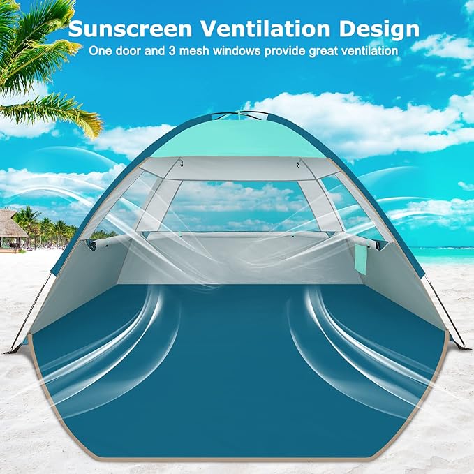COMMOUDS Beach Tent Sun Shade for 3/4/6/8 Person, UPF 50+ Beach Sun Shelter Canopy Tent, Lightweight, Easy Set Up and Carry