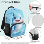 Shark Backpack with Lunch Box Blue Bookbag Cute Lightweight Kids Bookbag with Lunch Box Boys 4 Pcs School Bags for Boys 10-12 Travel Outdoor Camping Daypack Graduation Gifts