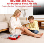 400 Piece First Aid Kit - Organized Dual-Layer Wall-Mountable Hard Case Medical Kit for Home, Car, Camping, Travel, Hiking, Truck, Office, Sports, Vehicle & Outdoor Emergencies