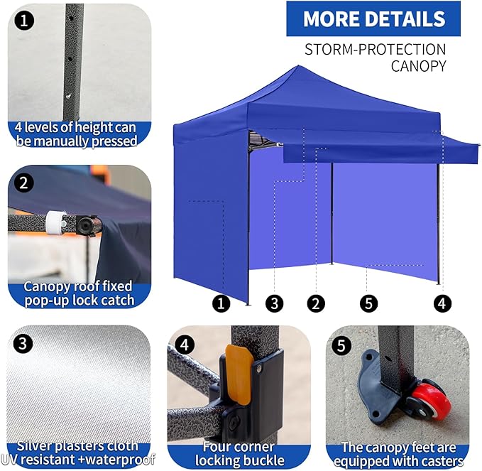 Pop up Canopy Tent with Awning Easy up Canopy with Wheel Bag Heavy Duty Waterproof Commercial Gazebo Tent for Outdoors Parties Vendors