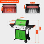 4-Burner Propane Gas Grill with Side Burner, 50,000 BTU Outdoor Gas BBQ Grill with Stainless Steel Grates and Side Tables for Outdoor Cooking Kitchen, Patio and Backyard, Green