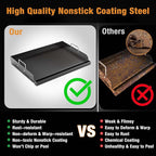 Griddle for Gas Grill, 17" x13” Universal Griddle Flat Top Plate with Removable Handles for Charcoal/Gas Stove, Nonstick Coating Cooking Griddle Plate Insert for Camping, Tailgating, Parties