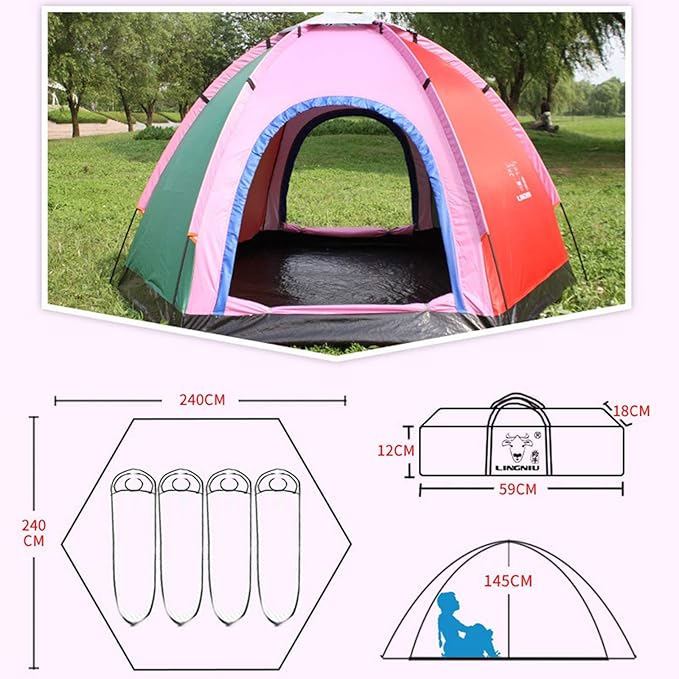 GeRRiT Family Tent with Awning, 2-6 Person Tunnel Tent, Outdoors Automatic Pop Up Beach Tent, Automatic Camping Backpacking Dome Shelter for Family, Festival, Hiking, Backpacking & Mountaineering