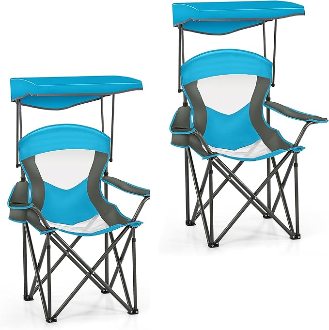 HIGH POINT SPORTS Heavy Duty Canopy Lounge Chair Sunshade Hiking Travel Chair, Foldable Canopy Shade Chair for Outdoor, Camping, Patio, Support 350 LBS, 2 Pack, Enamel Blue