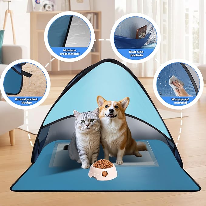 Dog Beach Tent for Pet Shade Pop Up Portable Mini Head Sun Shelters Canopy for Camping Outdoor Hiking Picnic Windproof Waterproof with Tent Nails Phone Stand for Puppy Cat Small Animals(Blue)