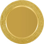100 PCS Antique Charger Plates Bulk, 13'' Plastic Embossed Dinner Plate Chargers Round Floral Plates for Wedding Decorative Chargers for Table Dinner Kitchen Party Decoration (Golden)