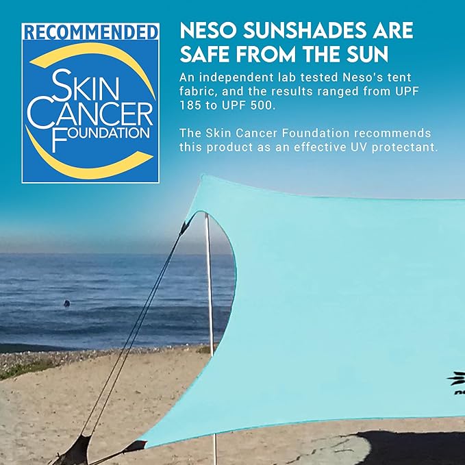 Neso Gigante Portable Beach Tent Sun Shelter - Lightweight Beach Shade Canopy - Easy Setup for Family Outings - Patented Reinforced Corners - UPF 50+ Sun Protection - 8ft Tall, 11 x 11ft - Seafoam