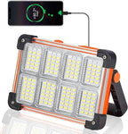 120W Solar Rechargeable Work Light, 144 LED 10000LM Portable Flood Light with Stand, IP66 Waterproof 4 Modes LED Job Site for Mechanic Camping Fishing Car Repair (Orange 1 Pack)