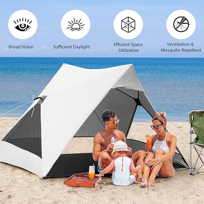 Pop Up Beach Tent for 2/3/4 Person with UPF 50+ UV Protection, Lightweight & Easy Setup Beach Shade Canopy, Wind-Resistant Shelter Portable Cabana for Family Outdoor Picnics Fishing
