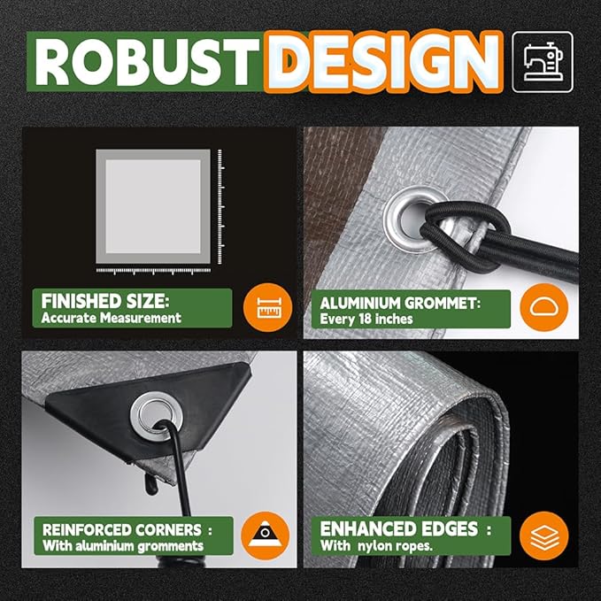 RAINDEWAY Tarps Heavy Duty Waterproof 6x8 Feet,10Mil Thick Multipurpose Poly Small Tarp Cover with Metal Grommets and Reinforced Edges,Silver/Brown Tarp
