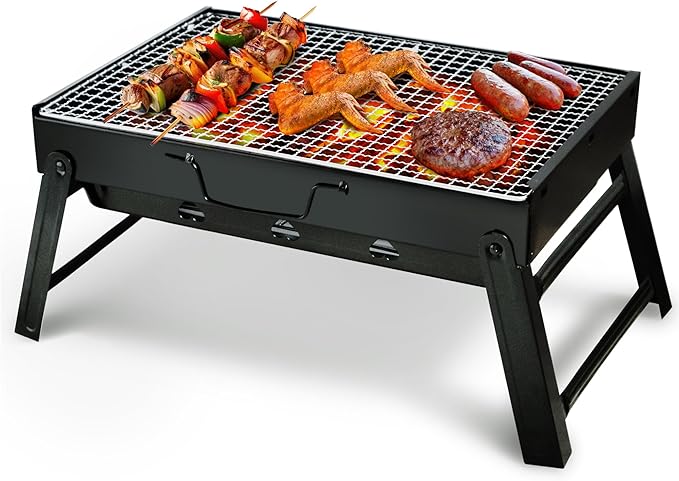 17" Portable Charcoal Grill, Folding Portable BBQ Charcoal Grills, Tabletop Mini Smoker, Small BBQ Grill, for Backyard, Outdoor Cooking, Camping, Travel, Beach