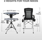 Extra Tall Folding Chairs & Adjustable Height Folding Table Set, Portable Outdoor Bar Table & Foldable Director Chairs with Makeup Pocket for Backyard,Beach,Travel with Storage Bag