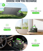 519Wh Solar Generator 500W (Peak 1000W) Portable Power Station with 2 110V AC Outlets, 60W Fast-Charging USB-C PD,10 Total Output Ports,Built-in Wireless Charger,for Camping Trips, RV Travel