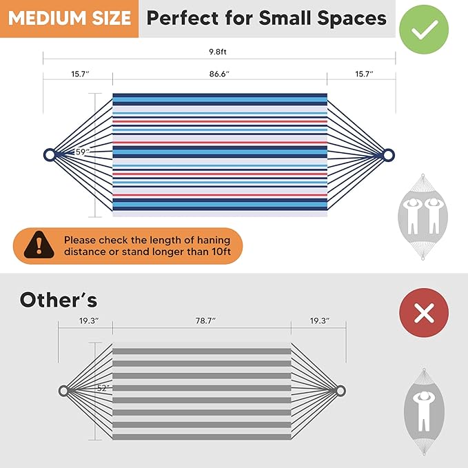 SUNCREAT Hammock Replacement for Stand, Double Hammock Without Stand, Ocean Stripes