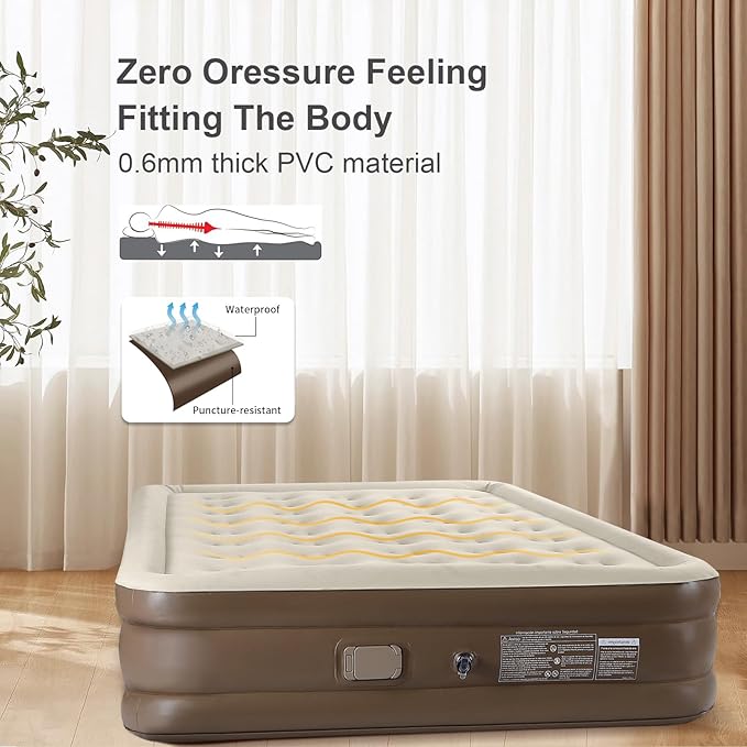 Air Mattress Queen with Built-in Battery Powered Removable Pump, Blow Up Mattress, Strong Support All Night, No Lost Air,Compact Inflatable Air Bed for Home Guests Camping