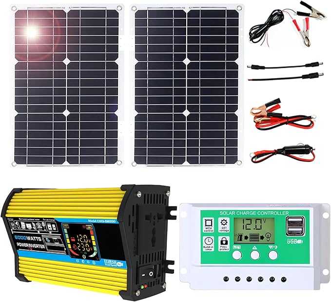 100W Monocrystalline Solar Panel Kit with Lightweight Inverter for RV, Camping, and Boat(Unique Colour,50W)